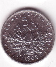 moneda argint -5 francs 1962-5 franci 1962 foto