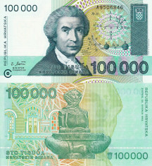 CROATIA 100.000 dinara 1993 UNC!!! foto