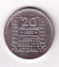 moneda argint -20 francs 1933 -20 franci foto