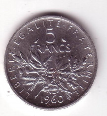 moneda argint -5 francs 1960 -5 franci 1960 foto