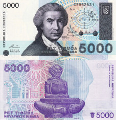 CROATIA 5.000 dinara 1992 UNC!!! foto