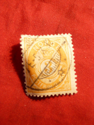 Timbru 3 Ore 1886 orange Norvegia , stamp. foto
