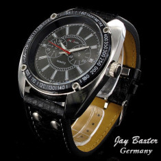 Ceas Barbatesc JayBaxter Germany Black Tachymeter cu Bratara din Piele foto