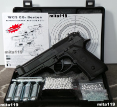 Pistol airsoft Beretta M9 aer comprimat CO2 + geanta + butelii + bile NOU foto