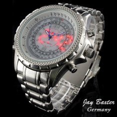 Ceas Barbatesc JayBaxter Germany White Crystal Dual Time Analogic si Digital foto