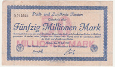 (1) BANCNOTA (NOTGELD) - GERMANIA - AACHEN - 50.000.000 MARK 1923 (20 IULIE 1923) - STARE BUNA, MAI RARA foto