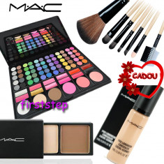 Trusa machiaj profesionala MAC 78 culori nuante + Concealer MAC Pro Longwear + Fard srancene MAC + set 7 pensule make up + cadou 4 sabloane sprancene foto