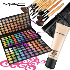 Trusa machiaj profesionala MAC 180 culori paleta farduri + set 15 pensule make up machiaj BOBBI BROWN + Fond de ten MAC Studio sculpt 40 ml foto