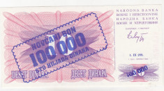 bnk bn Bosnia Hertegovina 100000 dinari 1993 unc - 1.11.1993 foto
