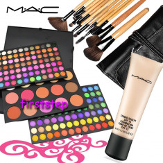 Trusa machiaj profesionala MAC 183 culori paleta farduri + set 15 pensule make up machiaj BOBBI BROWN + Fond de ten MAC Studio sculpt 40 ml foto