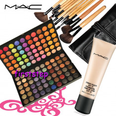 Trusa machiaj profesionala MAC 120 culori paleta farduri + set 12 pensule make up machiaj BOBBI BROWN + Fond de ten MAC Studio sculpt 40 ml foto