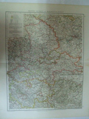 Harta color Germania Provincia saxonilor si ducatul de oprire Provinz Sachsen und Herzogtum Anhalt Leipzig 1899 foto