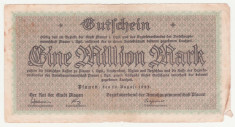 (2) BANCNOTA (NOTGELD) - GERMANIA - PLAUEN - 1.000.000 MARK 1923 (10 AUGUST 1923) - SERIA 2 foto