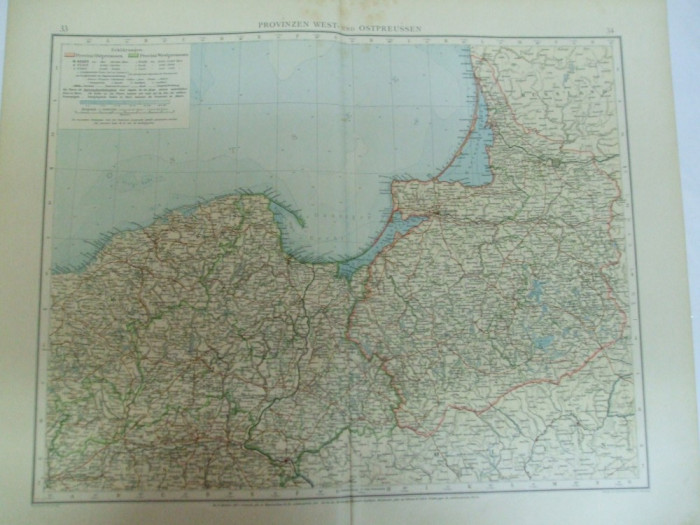 Harta color Prusia de Vest si de Est cuprinzand Germania Polonia Rusia Lituania Leipzig 1899