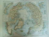 Harta color Regiunea Polului Nord Groenlanda Finlanda Siberia Leipzig 1899
