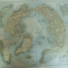 Harta color Regiunea Polului Nord Groenlanda Finlanda Siberia Leipzig 1899