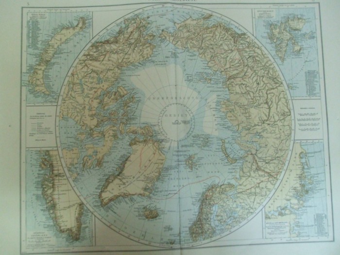Harta color Regiunea Polului Nord Groenlanda Finlanda Siberia Leipzig 1899