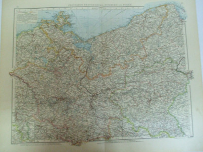 Harta color Germania Provinciile Brandenburg Pommern si Posen Leipzig 1899 foto