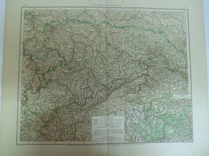 Harta color Germania Regatul Saxoniei Konigreich Sachsen Leipzig 1899