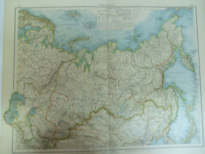 Harta color Asia de nord Rusia Kazahstan Uzbekistan Kirgistan Turkmenistan Tadjikistan Leipzig 1899 foto