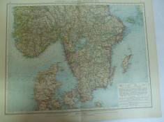 Harta color Suedia si Norvegia partea sudica Leipzig 1899