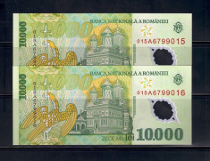 ROMANIA - 2 BANCNOTE 10 000 LEI POLIMER, NECIRCULATE, SERII CONSECUTIVE foto