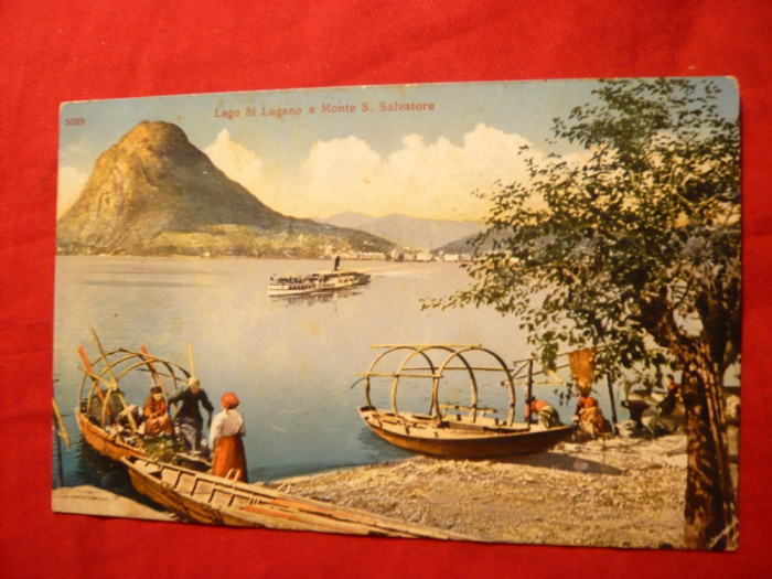 Ilustrata- Barci de transport pe Lacul Lugano , Munte S. Salvatore ,Elvetia