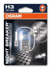 BEC FAR H3 NIGHT BREAKER UNLIMITED OSRAM cu 110% mai multa lumina blister 1 buc foto