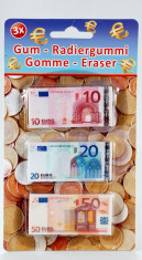 Set de 3 gume de sters in forma de bancnota Euro foto