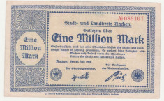 (2) BANCNOTA (NOTGELD) - GERMANIA - AACHEN - 1.000.000 MARK 1923 (20 IULIE 1923) foto