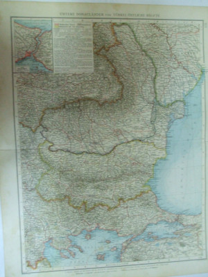 Harta color Romania Bulgaria Leipzig 1899 foto