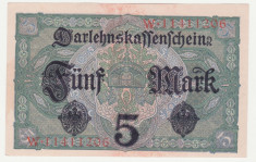 (3) BANCNOTA GERMANIA - 5 MARK 1917 (1 AUGUST 1917) - STARE aUNC foto