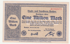 (1) BANCNOTA (NOTGELD) - GERMANIA - AACHEN - 1.000.000 MARK 1923 (20 IULIE 1923) , STARE FOARTE BUNA foto