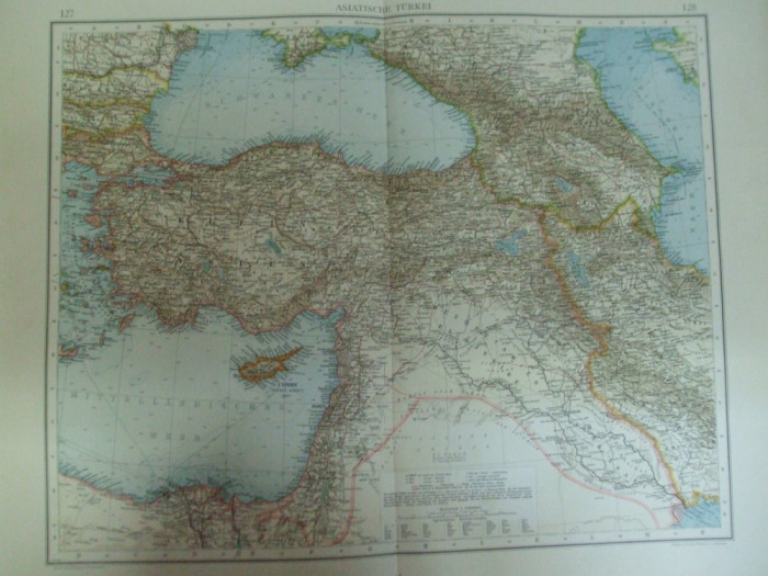 Harta color Turcia asiatica Siria Liban Israel Palestina Irak Iordania Caucaz Leipzig 1899