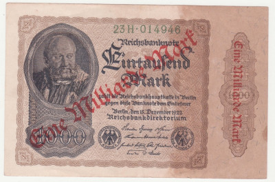 (1) BANCNOTA GERMANIA - 1 MILLIARDE MARK - 15 DECEMBRIE 1922, SUPRATIPAR foto