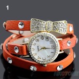 Ceas Bratara Piele Dama VOGUE CRYSTAL Quartz ! PORTOCALIU, Analog, Casual