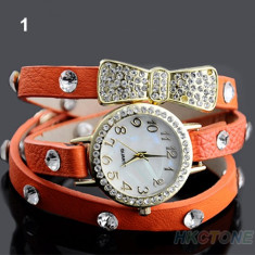 Ceas Bratara Piele Dama VOGUE CRYSTAL Quartz ! PORTOCALIU