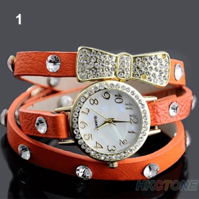 Ceas Bratara Piele Dama VOGUE CRYSTAL Quartz ! PORTOCALIU foto