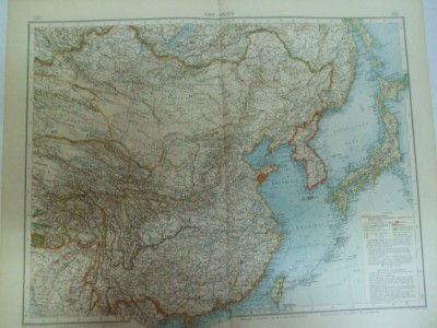 Harta color Asia de Est China Mongolia Japonia Coreea Leipzig 1899 foto