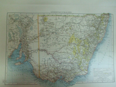 Harta color Australia partea de sud - est Noua Zeelanda si Tasmania Leipzig 1899 foto