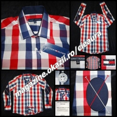 CAMASA 3XL BARBATI FIRMA TOMMY HILFIGER CAROURI SUPRADIMENSIONATE ROSII BLEUMARI foto