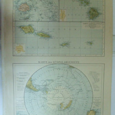 Harta color Grupul insulelor polineziene harta Polului Sud Leipzig 1899