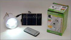 Bec LED SMD FOARTE PUTERNIC - cu incarcare solara si telecomanda - Ideal pentru camping, garaj, rulota, terasa, foisor, cabana... etc foto