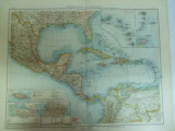 Harta color Golful Mexic Marea Caraibelor America de mijloc si Indiile de Vest Leipzig 1899