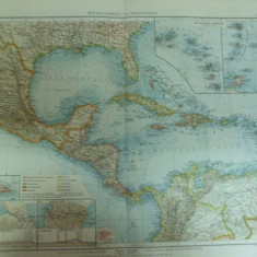 Harta color Golful Mexic Marea Caraibelor America de mijloc si Indiile de Vest Leipzig 1899