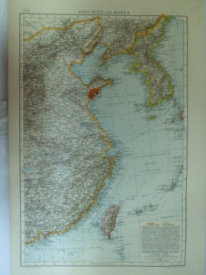 Harta color China de est si Coreea Leipzig 1899 foto