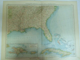 Harta color Partea de sud - est a Statelor Unite Cuba si Bahamas Leipzig 1899