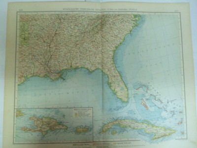 Harta color Partea de sud - est a Statelor Unite Cuba si Bahamas Leipzig 1899 foto
