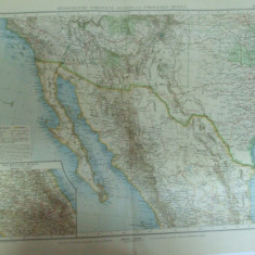 Harta color Partea de sud - vest a Statelor Unite si Mexicul de nord Leipzig 1899