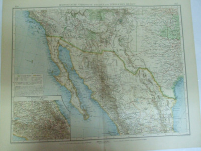 Harta color Partea de sud - vest a Statelor Unite si Mexicul de nord Leipzig 1899 foto